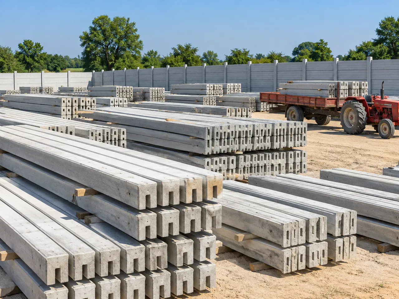 Rows of finished precast girders waiting for dispatch
